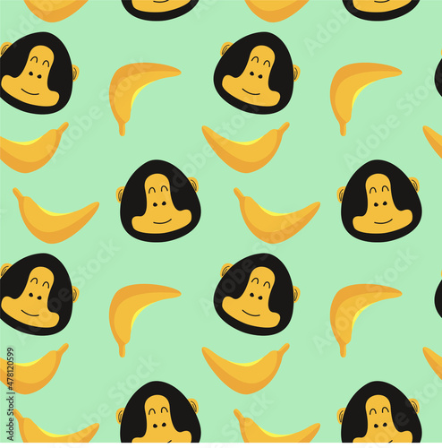 cute illustration of gorilla and banana. seamless pattern. can be used for cover, wrapping paper, background, wallpaper, fabric pattern, greeting card