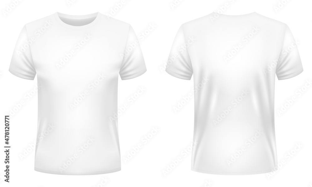 Blank white t-shirt template. Front and back views. Photo-realistic vector  illustration Stock Vector Image & Art - Alamy