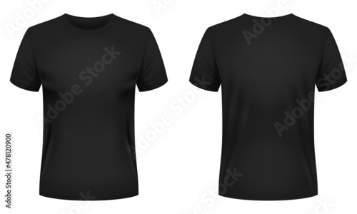 Blank black t-shirt template. Front and back views. Vector illustration. photo