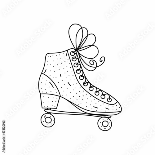 Hand drawn roller skate icon in doodle style. Cartoon roller skate vector icon for web design isolated on white background.