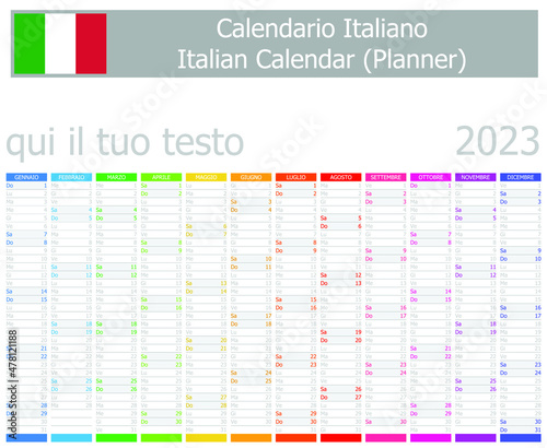 2023 Italian Planner Calendar with Vertical Months on white background