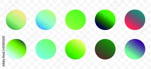 Set of round Vector Gradient. Multicolor Sphere. Modern abstract background texture. Template for design. Isolated objects
