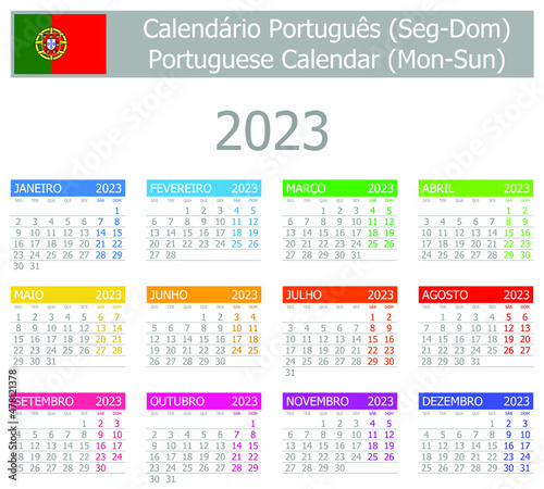 2023 Portuguese Type-1 Calendar Mon-Sun on white background