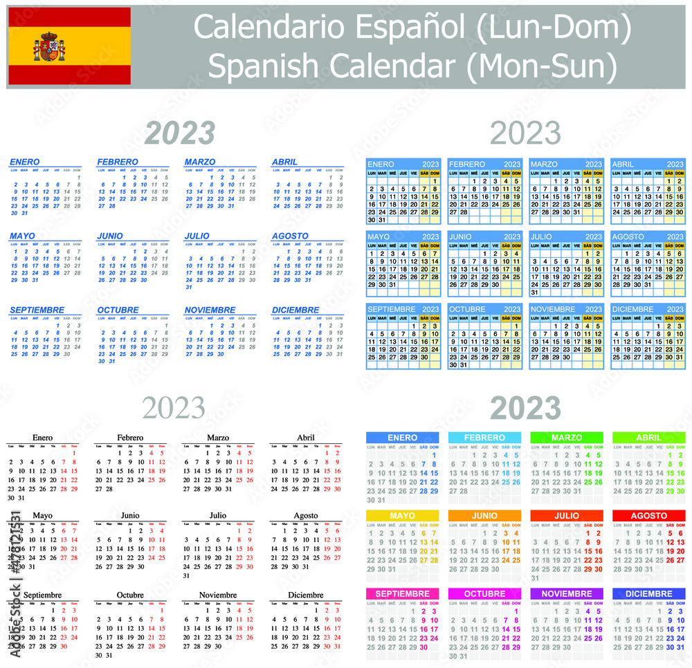 2023 Spanish Mix Calendar Mon-Sun on white background 2023 Spanish Mix Calendar Mon-Sun on white background