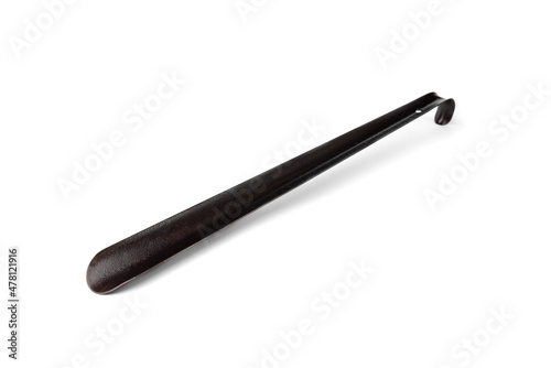 Metal shoehorn isolated on white background. photo
