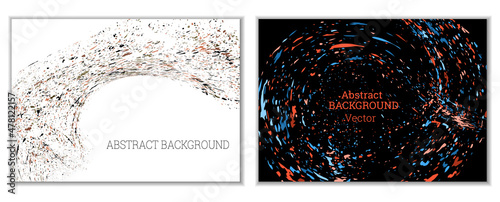 Multicolored paint splashes, smears, dust particles and debris are carried by the wind. A set of two templates. Design template for the design of banners, posters, booklets, covers, magazines. EPS 10