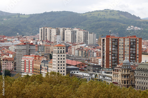 Downtown of Bilbao seen from a hill