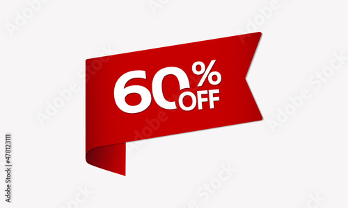 60% Discount offer price label, Red price tag for online stores