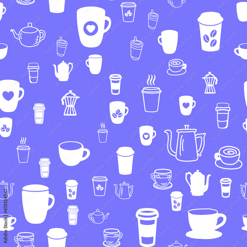 Obraz premium Coffee seamless vector pattern for Cup mug, restaurant or cafe menu design. 