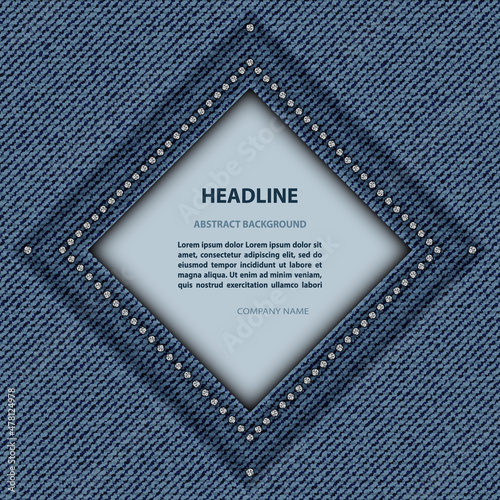 Blue denim rhombus frame with diamonds