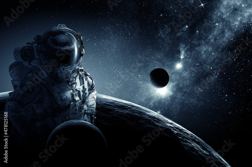 Astronaut at spacewalk . Mixed media