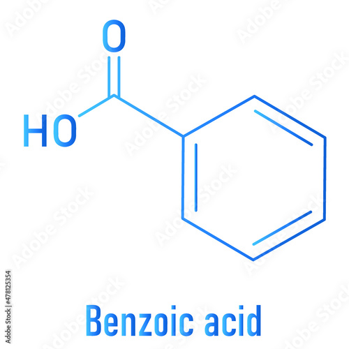 Benzoic acid - food and cosmetic preservative, E210 additive, skeletal chemical formula photo