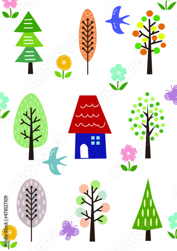 北欧風の木々のイラスト
