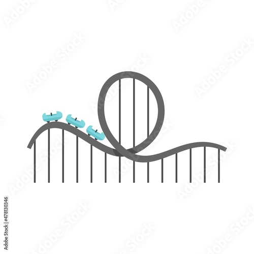 Roller coaster amusement icon flat isolated vector