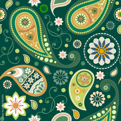 Decorative seamless pattern. Ethnic textile decorative ornament. Paisley pattern. 