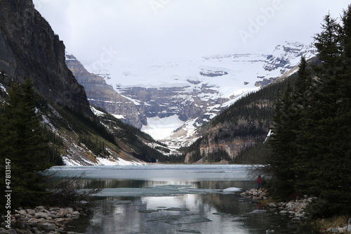 Beautiful day at Lake Louise. Wonderful road trip through Banff and Jasper national park in British Columbia, Canada. An amazing day in Vancouver. What a beautiful nature in Canada. photo