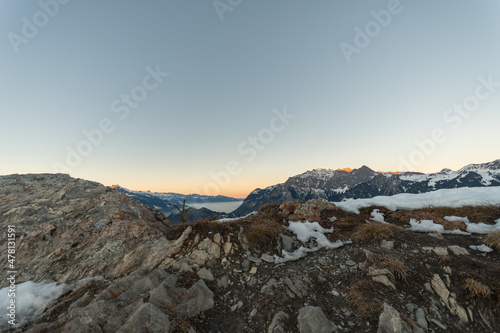 Landquart  Switzerland  December 19  2021 Evening mood over the rhine valley