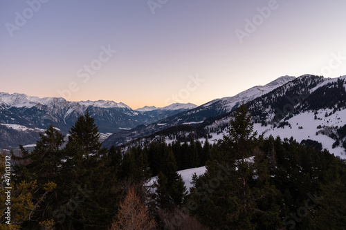Landquart, Switzerland, December 19, 2021 Evening mood over the rhine valley © Robert