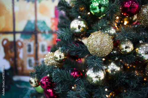 Closeup of Festively Decorated   Christmas tree