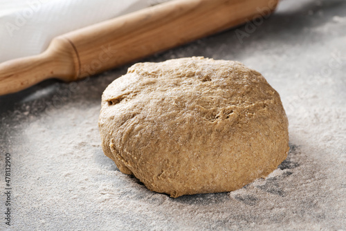 Bread dough ready for shaping. Dough for baking bread at home.