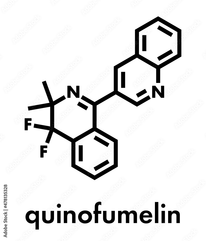Quinofumelin fungicide molecule. Skeletal formula. Quinofumelin fungicide molecule. Skeletal formula.
