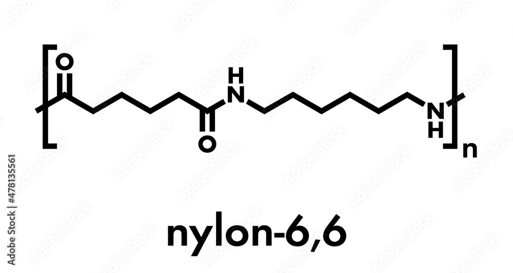 Nylon (nylon-6,6) plastic polymer, chemical structure. Skeletal formula.  Stock Vector