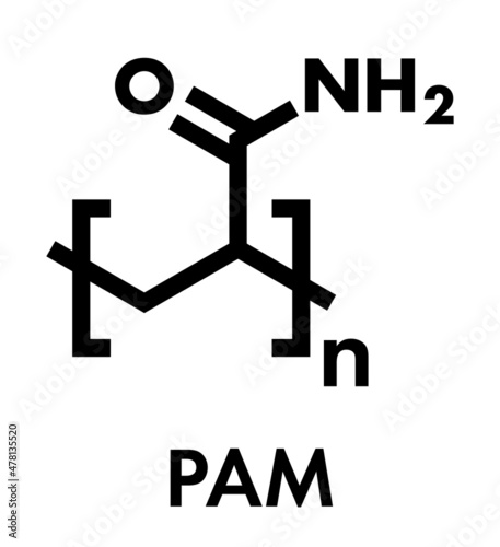 Polyacrylamide (PAM) polymer, chemical structure. Skeletal formula. photo