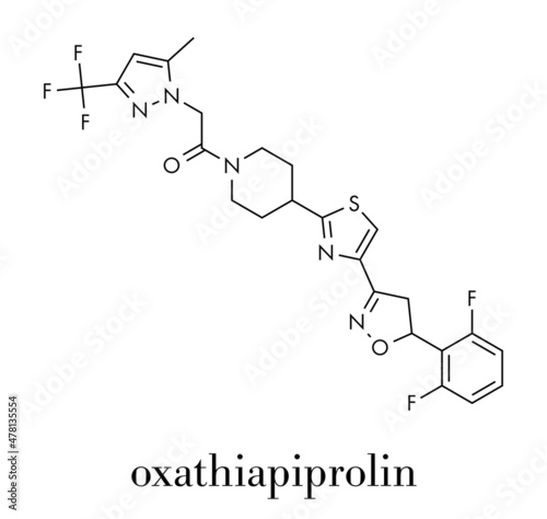 Oxathiapiprolin fungicide molecule. Skeletal formula.