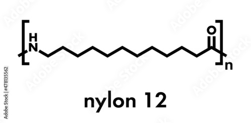 Nylon 12 polymer, chemical structure. Skeletal formula.