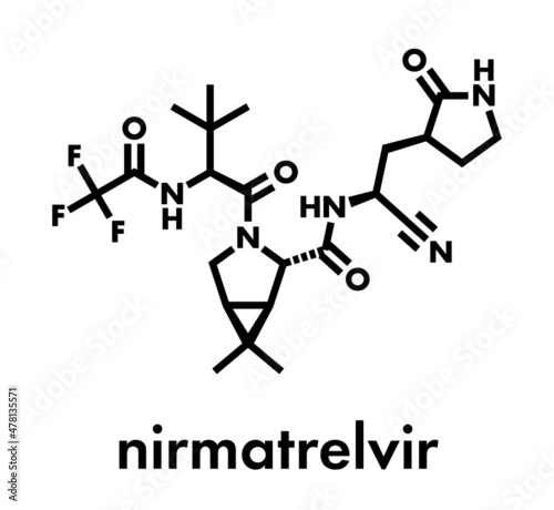 Nirmatrelvir (PF-07321332) antiviral drug molecule. Skeletal formula.