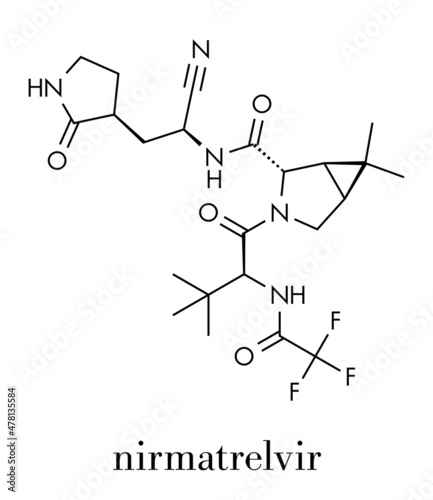 Nirmatrelvir (PF-07321332) antiviral drug molecule. Skeletal formula. photo