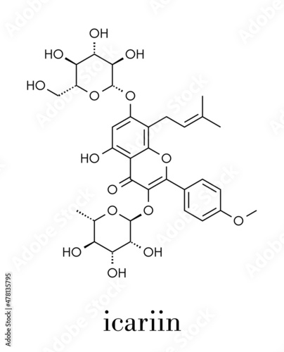 Icariin herbal flavonoid molecule. Skeletal formula.