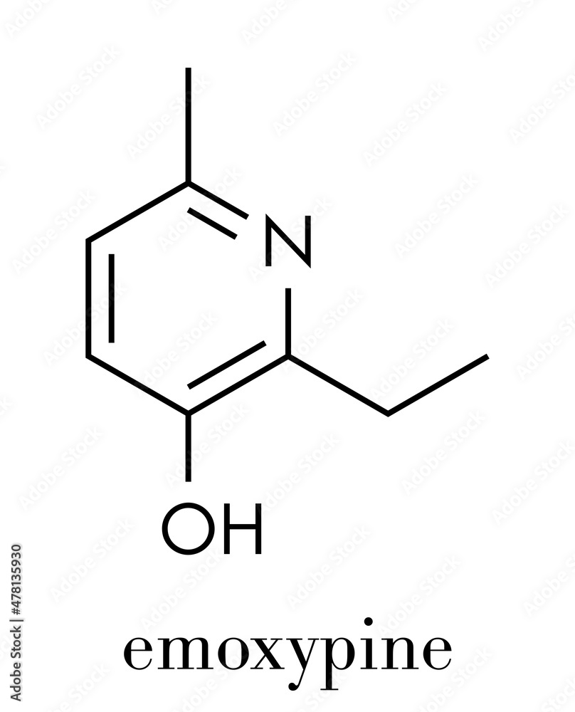 Emoxypine antioxidant molecule. Skeletal formula. Emoxypine antioxidant molecule. Skeletal formula.