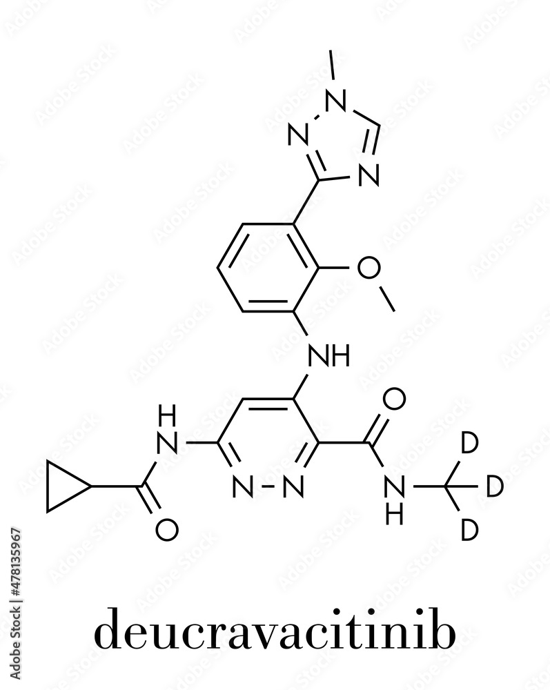 Deucravacitinib drug molecule. Skeletal formula.