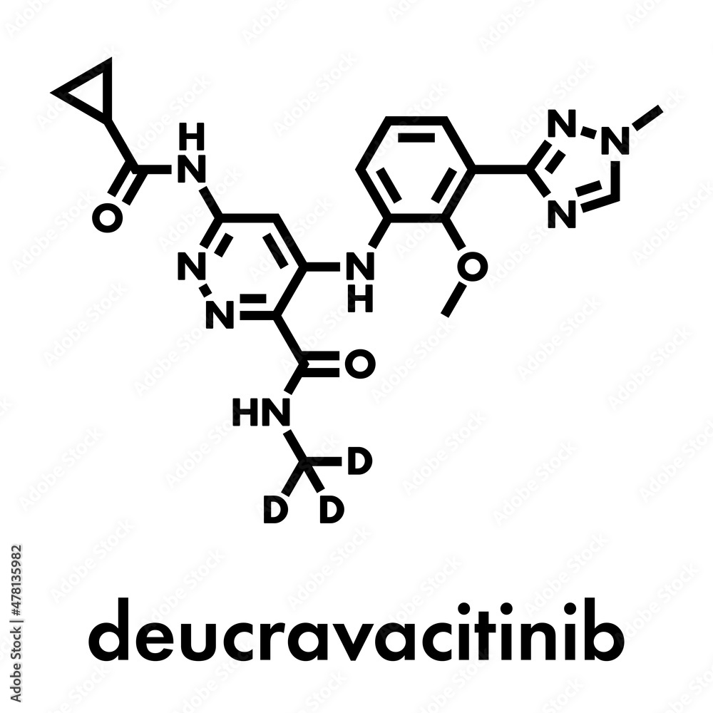 Deucravacitinib drug molecule. Skeletal formula.