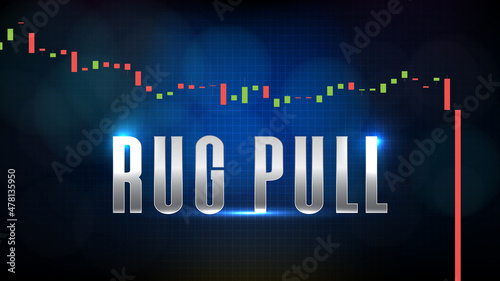 abstract futuristic technology background of rug pull cryptocurrency and candle stick chart graph