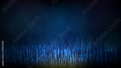 abstract futuristic technology background of blue random bar city block data