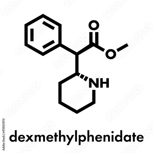 Dexmethylphenidate drug molecule. Skeletal formula.