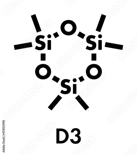 Hexamethylcyclotrisiloxane (D3) cyclic organosilicon molecule. Skeletal formula.