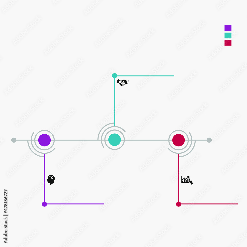 Naklejka premium Business data visualization, infographics. Scheme of elements of the process with the help of graphs, diagrams in three stages, numbers, without text. Business vector for presentation.