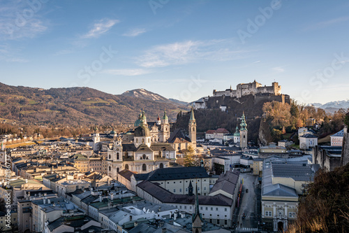 Panoramic view of the historic city center of Salzburg, Austria