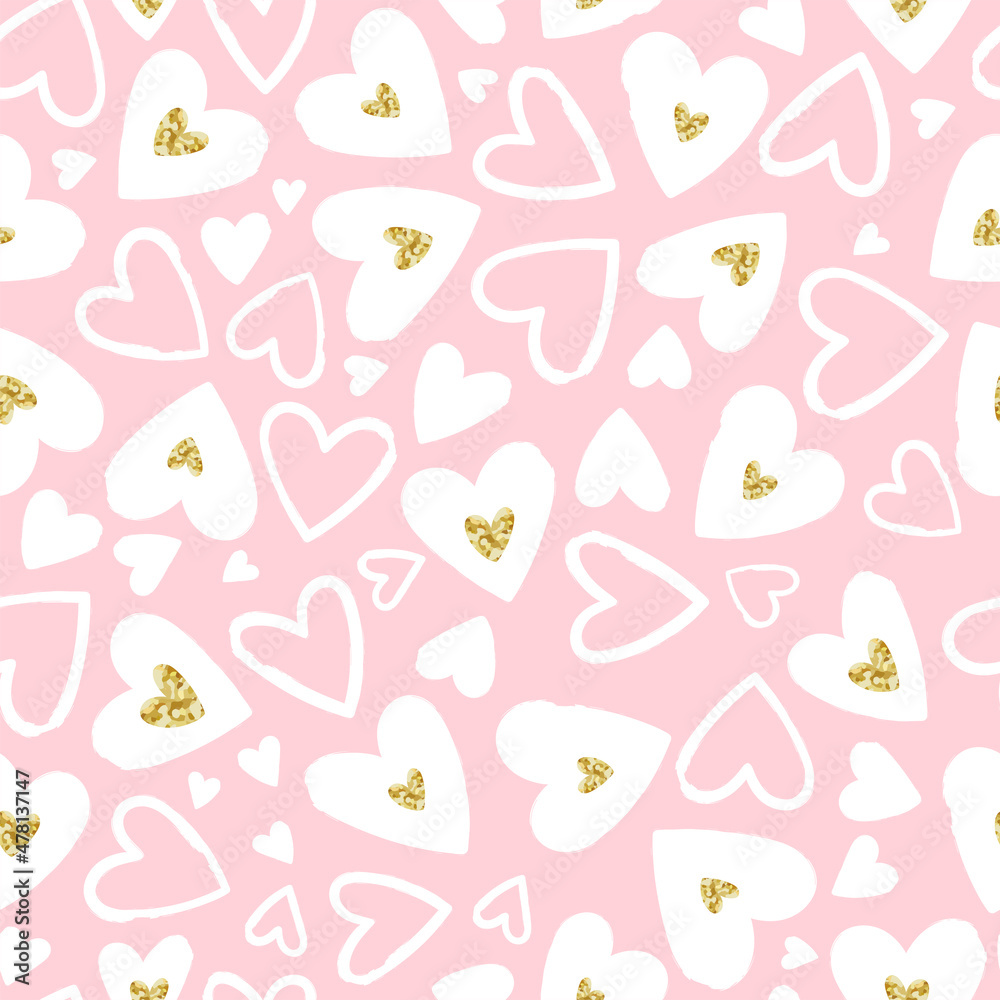 Cute hand drawn hearts seamless pattern, lovely romantic background, great for Valentine's Day, Mother's Day, textiles, wallpapers, banners - vector design