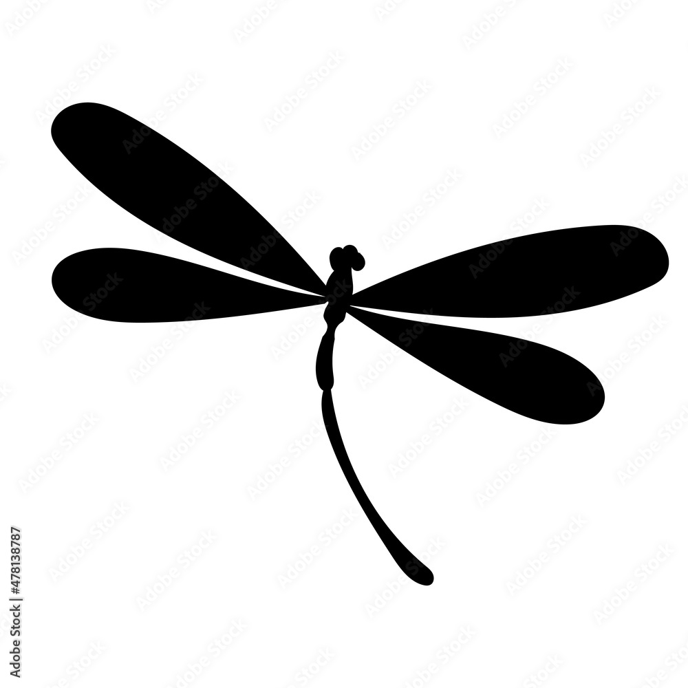 dragonfly silhouette on white background, vector, isolated