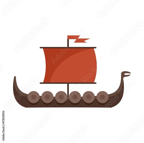 Viking ship icon flat isolated vector