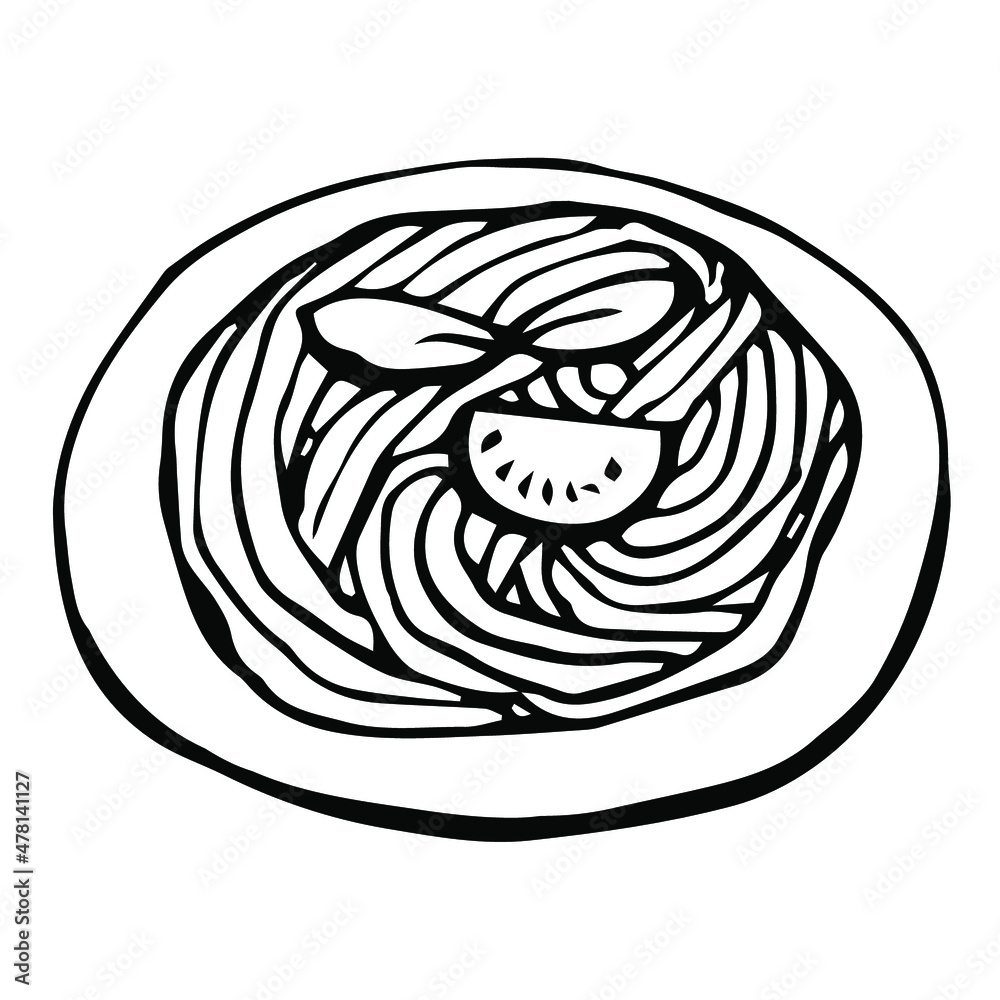Pasta with tomatoes vector illustration, hand drawing doodle Pasta with tomatoes vector illustration, hand drawing doodle