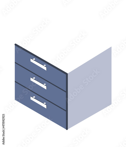 Office drawer isometric icon for safe paper document. Vector box office storage for file paper, furniture for paperwork illustration photo
