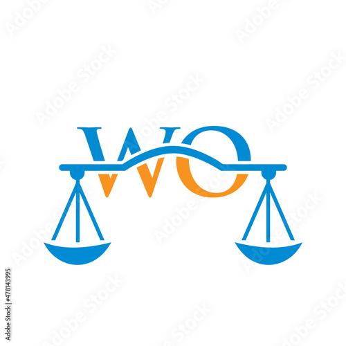 Law Firm Letter WO Logo Design. Lawyer, Justice, Law Attorney, Legal, Lawyer Service, Law Office, Scale, Law firm, Attorney Corporate Business WO Initial Letter Logo Template