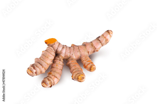 Turmeric Herb Contains Bioactive Compounds isolated over white background.