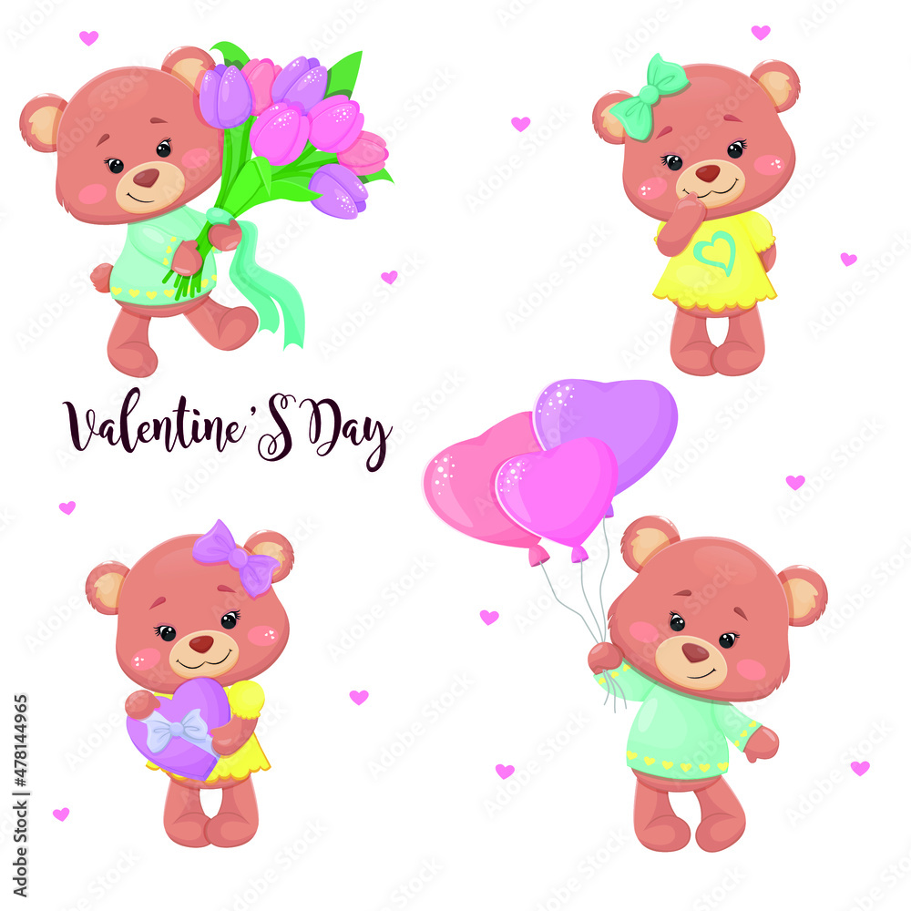 Set with cute bears for Valentine's Day