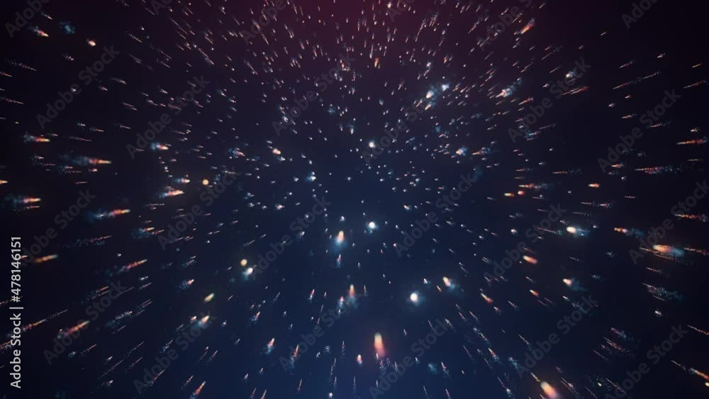 Abstract Starburst Particles Background Loop/ 4k animation of an abstract wallpaper background with colorful falling particles seamless looping for holidays and events celebration